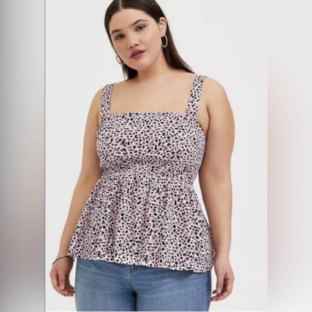 Torrid Women’s Tie-Back Peplum Leopard Print Midi Top Size 1
